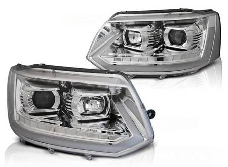 Strålkastare nya VW T5 10-15 LED TUBE CHROME T6 LOOK DRL LIFT